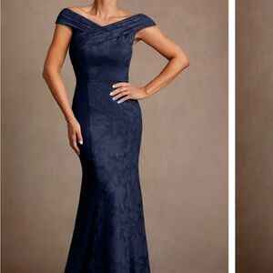 Azazie Navy Off-Shoulder Wedding Dress